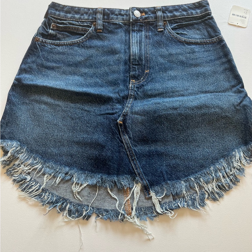 Free People Dark Blue Frayed Denim Mini Skirt